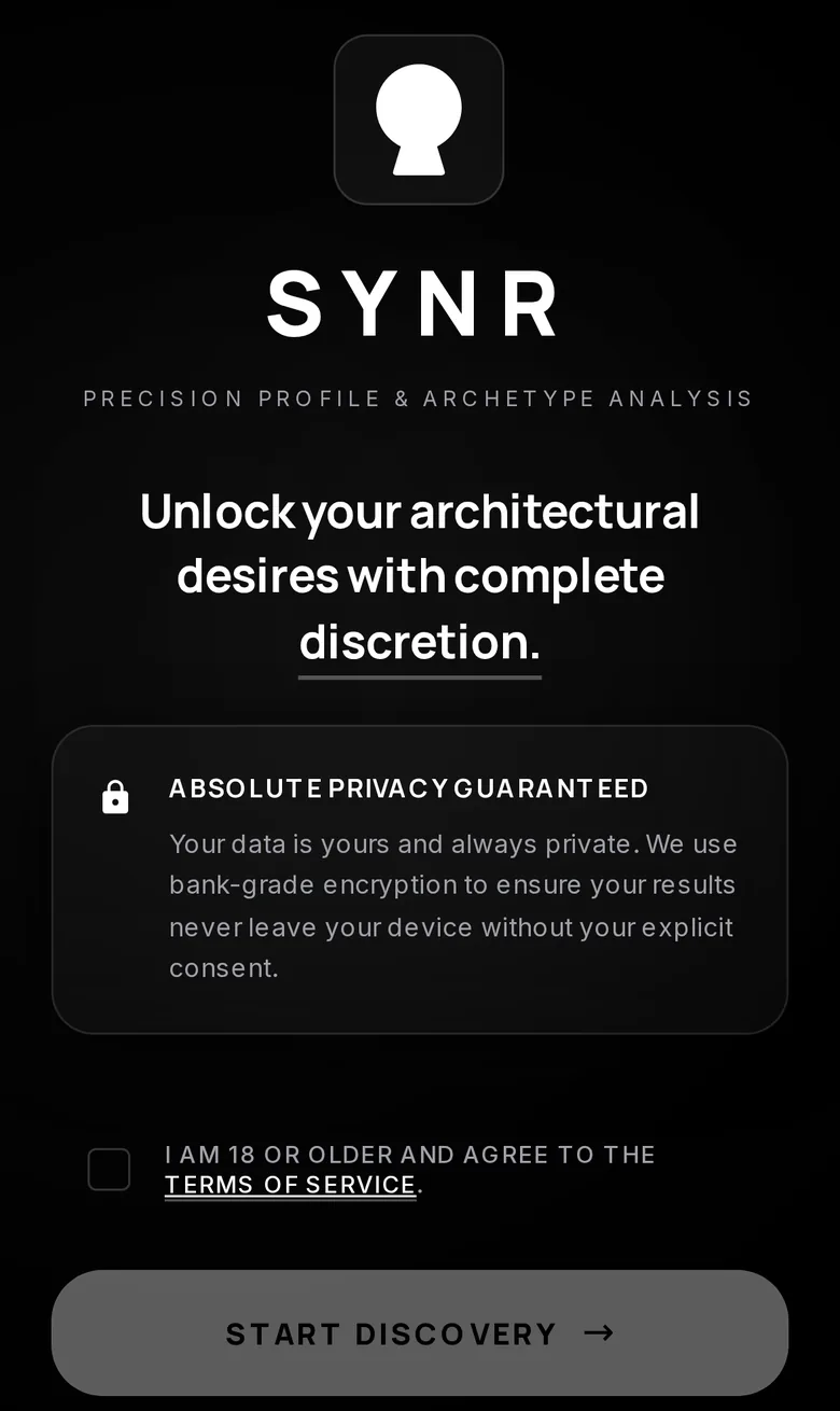 SYNR age verification screen