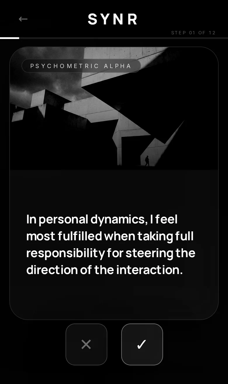 SYNR swipe quiz card
